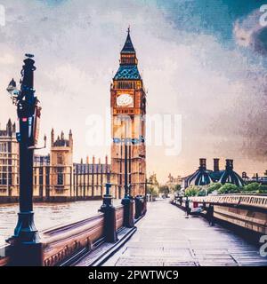 Peinture aquarelle sur toile. Illustration de voyage imprimable, motif en tissu, à utiliser dans les illustrations. Londres Royaume-Uni Banque D'Images