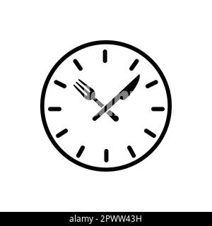 Icône de l'heure de la restauration. Affiche de l'horloge de commande de repas. Symbole des heures d'ouverture du restaurant. Élément de conception de qualité. Icône de l'heure de la restauration de style plat. Contour modifiable. Vecteur Illustration de Vecteur