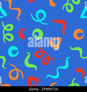 Joli motif lignes colorées et soyage sans couture dans le style de memphis, arrière-plan abstrait pour les enfants ou design tendance avec formes de base, illustration vectorielle Illustration de Vecteur