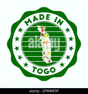 Fabriqué au Togo. Timbre rond de pays. Sceau du Togo avec forme de frontière. Badge vintage avec texte circulaire et étoiles. Illustration vectorielle. Illustration de Vecteur