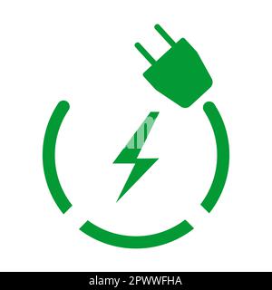 Icône de prise électrique. Fiche électrique avec symbole d'éclairage. Logo énergie vert ou modèle vectoriel d'icône avec fiches électriques Illustration de Vecteur