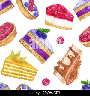 Desserts délicieux. Motif sans couture. Aquarelle dessinée à la main. Texture pour l'impression, le tissu, le papier peint textile Banque D'Images
