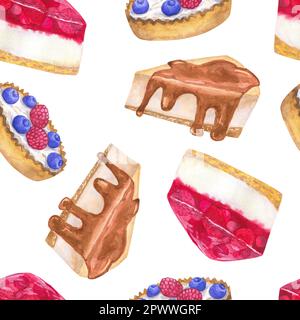Desserts délicieux. Motif sans couture. Aquarelle dessinée à la main. Texture pour l'impression, le tissu, le papier peint textile Banque D'Images