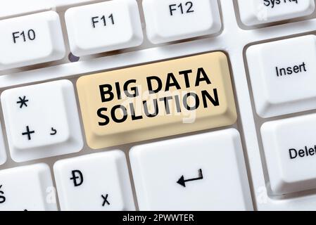 Légende de texte présentant Big Data solution, Word pour l'extraction de la valeur à partir d'énormes volumes d'une variété de faits Banque D'Images