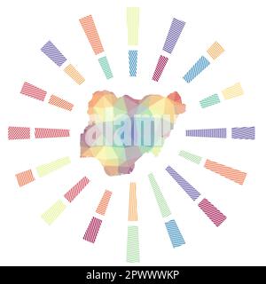 Le Nigeria a pris le soleil. Faible rayure de poly rayés et carte du pays. Illustration vectorielle captivante. Illustration de Vecteur