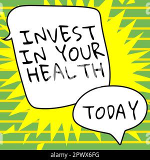 Texte d'écriture investir dans votre santé, concept d'affaires vivre un style de vie sain qualité nourriture pour le bien-être Banque D'Images