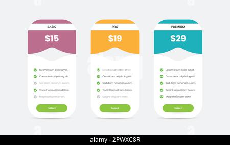 Tableau comparatif des tarifs minimalistes pour les interfaces Web et mobile Illustration de Vecteur