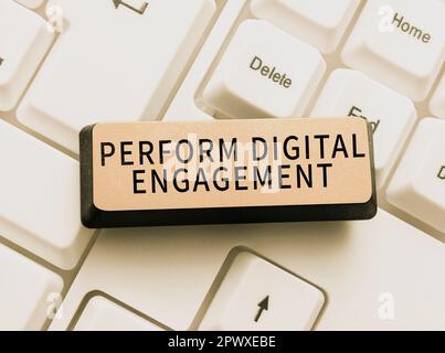 Légende conceptuelle Perform Digital engagement, Business Overview faites participer votre public à la puissance du réseau social Banque D'Images