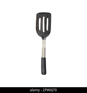 Spatule d'aquarelle pour le gril, outils de cuisine pour la cuisson du barbecue. Illustration dessinée à la main isolée sur fond blanc. Parfait pour le menu café, restaurant Banque D'Images