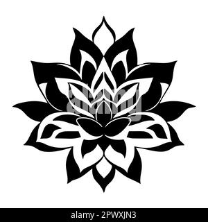 Fleur de Lotus isolée sur fond blanc. Illustration vectorielle noir et blanc. Illustration de Vecteur