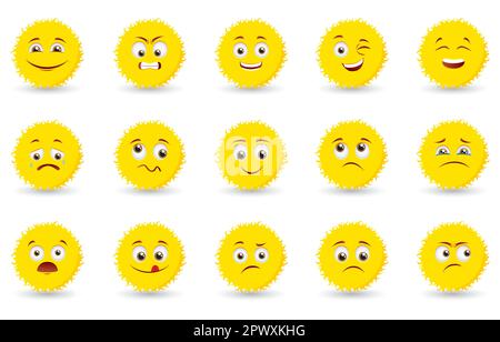 Illustration vectorielle du soleil avec différentes émotions sur le visage Illustration de Vecteur