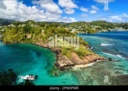 Une vue du fort Duvernette une structure défensive sur Saint Vincent et les Grenadines Banque D'Images