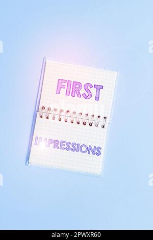 Légende conceptuelle premières impressions, Mot écrit sur ce que la personne pense de vous quand elle vous rencontre pour la première fois Banque D'Images