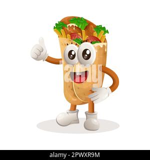 Une adorable mascotte burrito se lève. Idéal pour les magasins d'alimentation, les petites entreprises ou le commerce électronique, les marchandises et les autocollants, la promotion de bannière, le blog de revue de nourriture ou vl Illustration de Vecteur