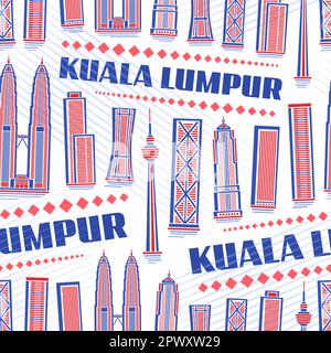 Motif vectoriel Kuala Lumpur sans couture, arrière-plan répétitif avec illustration de paysage urbain moderne sur fond blanc pour papier d'emballage, décoratif l Illustration de Vecteur
