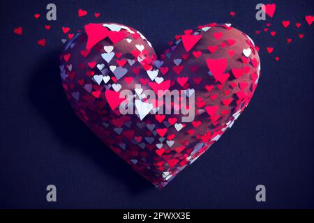 Cœur volant rouge de différentes tailles dans la forme de coeur 3D illustration Banque D'Images