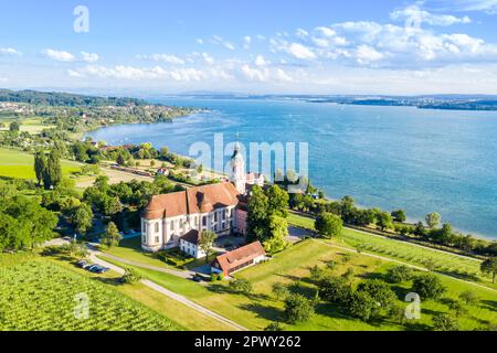 Monastère cistercien Birnau au lac de Constance vue aérienne photo baroque pèlerinage église en Allemagne Banque D'Images