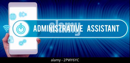 Affiche présentant les tâches de commis adjoint administratif, Spécialiste soutien administratif de vitrine commerciale Banque D'Images