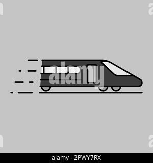 Icône de vecteur de niveaux de gris du train de voyageurs à grande vitesse. Symbole graphique pour la conception, le logo, l'application, l'interface utilisateur du site Web et des applications de voyage et de tourisme Banque D'Images