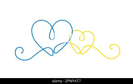 Deux coeurs de monoline en bleu et jaune. Illustration de Vecteur