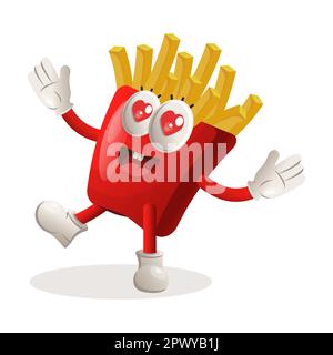 Adorable mascotte de frites ludique et heureuse. Idéal pour les magasins d'alimentation, les petites entreprises ou le commerce électronique, la marchandise et l'autocollant, la promotion de bannière, la restauration Illustration de Vecteur