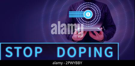 Légende de texte présentant Stop dopage, mot écrit sur ne pas utiliser des médicaments interdits pour améliorer la performance sportive Banque D'Images