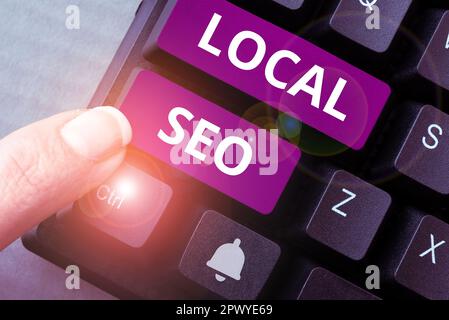 Légende de texte présentant local Seo, idée d'affaires c'est un moyen efficace de marketing de votre entreprise en ligne Banque D'Images