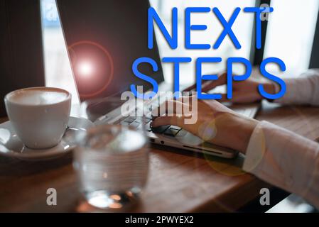Texte d'écriture prochaines étapes, numéro d'approche commerciale du processus à effectuer après la planification actuelle Banque D'Images