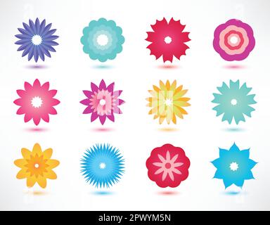 ensemble d'icônes de fleurs vectorielles colorées isolées Illustration de Vecteur