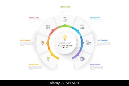 Modèle d'infographie pour les entreprises. Diagramme Mindmap moderne en 7 étapes avec sujets, infographie de vecteur de présentation. Illustration de Vecteur