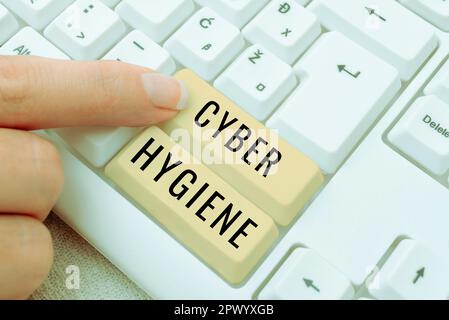Affiche affichant Cyber Hygiene, présentation commerciale des étapes que les utilisateurs d'ordinateurs prennent pour améliorer leur cyber-sécurité Banque D'Images