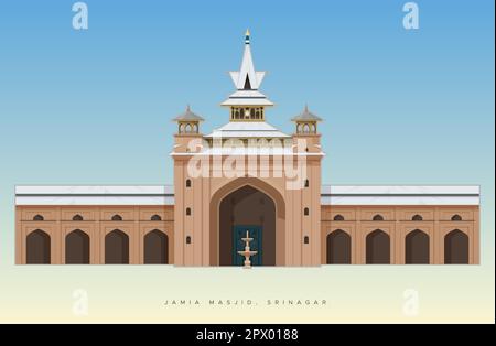 Jamia Masjid, Mosquée - Srinagar, Jammu & Cachemire - icône Illustration comme fichier EPS 10 Illustration de Vecteur