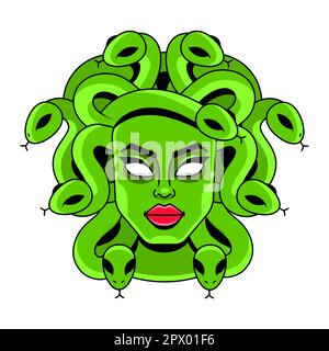 Medusa Gorgon tête sur un bouclier dessin à la main art ligne et point travail tatouage ou impression design isolé illustration vectorielle. Gorgoneion est un amulet protecteur Illustration de Vecteur