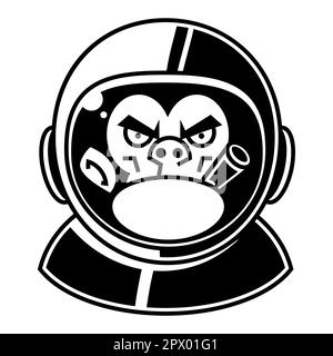 Illustration vectorielle d'un chimpanzé drôle dans une combinaison d'astronautes, fume un cigare Illustration de Vecteur