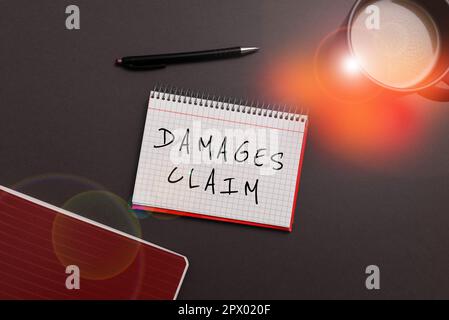 Affichage conceptuel dommages réclamation, concept signifiant demande compensation dossier d'assurance litige Banque D'Images