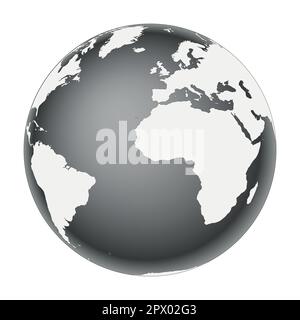Globe terrestre - carte du monde avec continents sur la planète Terre, illustration vectorielle noir et blanc Illustration de Vecteur