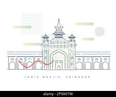 Jamia Masjid, Mosquée - Srinagar, Jammu & Cachemire - icône Illustration comme fichier EPS 10 Illustration de Vecteur