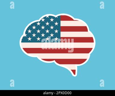 Cerveau avec drapeau américain. La manière de penser des États-Unis. Concept de confiance du cerveau. Créativité, idées et innovation en Amérique. Citoyen américain. Illustration vectorielle Illustration de Vecteur