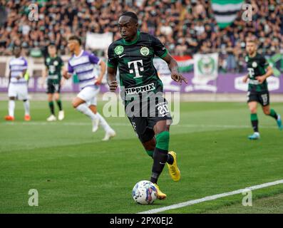 Budapest, Hungary – May 6, 2023. Ferencvaros fans celebrating 34th