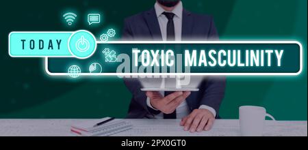 Signe d'écriture à la main la masculinité toxique, mot pour décrit le type répressif étroit d'idées sur le rôle de sexe masculin Banque D'Images