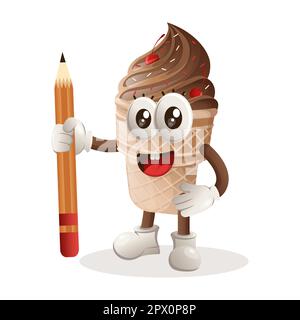 Porte-crayons de la mascotte à la crème glacée mignonne. Idéal pour les enfants, les petites entreprises ou le commerce électronique, les marchandises et les autocollants, la promotion de bannière, le blog ou le canal vlog Illustration de Vecteur
