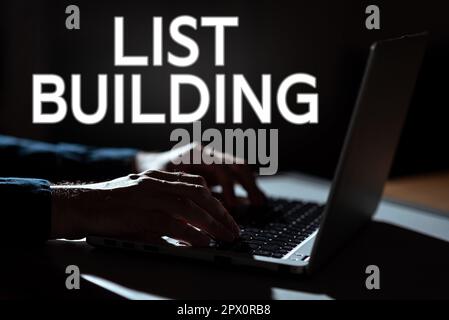 Signe d'écriture à la main création de liste, mot pour la base de données des personnes que vous pouvez contacter avec votre message de marketing Banque D'Images