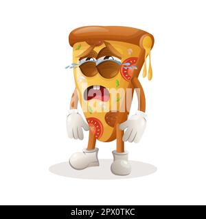 Une adorable mascotte à pizza pleure. Idéal pour les magasins d'alimentation, les petites entreprises ou le commerce électronique, les marchandises et les autocollants, la promotion de bannière, le blog de revue de nourriture ou vlog ch Illustration de Vecteur