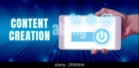 Écriture manuscrite création de contenu, contribution photographique conceptuelle d'informations à tout support numérique Banque D'Images