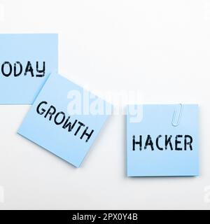 Texte montrant l'inspiration croissance Hacker, mot pour généralement acquérir autant d'utilisateurs ou de clients que possible Banque D'Images