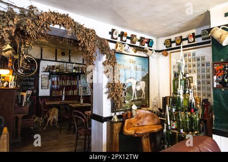 Intérieur de traditionnel, 14th Century White Horse Inn pub, Chilham, Kent, Angleterre, Royaume-Uni Banque D'Images