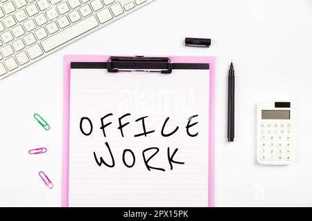 Texte montrant inspiration travail de bureau, concept Internet tout travail administratif ou administratif pour une organisation Banque D'Images