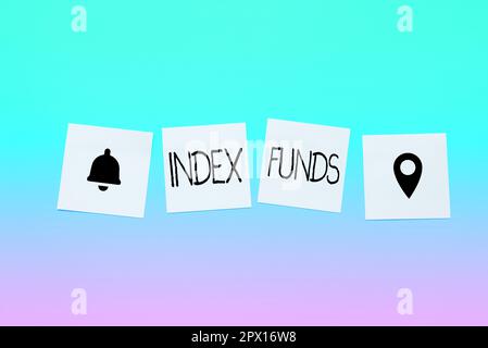 Affichage conceptuel Index Fonds, mot pour fonds communs de placement construit pour correspondre aux actions d'un indice de marché Banque D'Images