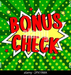 Signe d'écriture à la main chèque bonus, concept d'affaires quelque chose en plus de ce qui est attendu ou strictement dû Banque D'Images