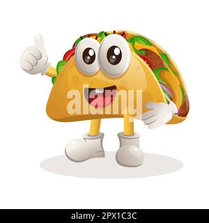 Adorable mascotte tacos. Idéal pour les magasins d'alimentation, les petites entreprises ou le commerce électronique, les marchandises et les autocollants, la promotion de bannière, le blog de revue de nourriture ou vlog Illustration de Vecteur